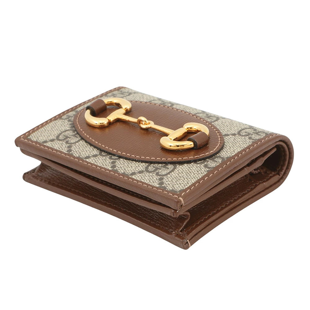 Gucci Bi fold GG Supreme Wallet Horsebit Compact Brown